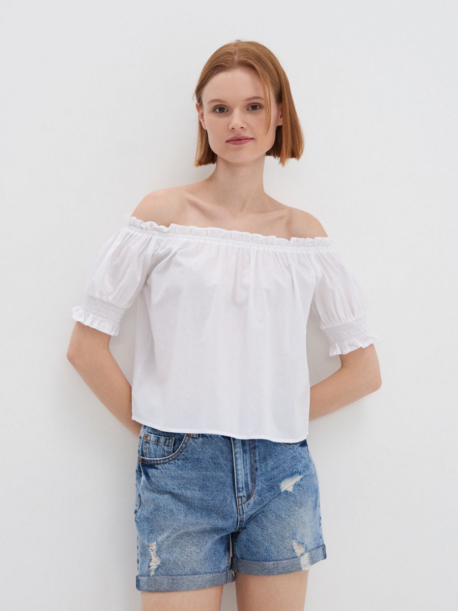 white cotton off the shoulder top