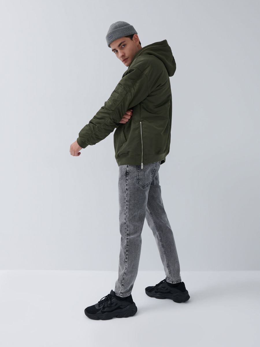khaki hooded bomber jacket