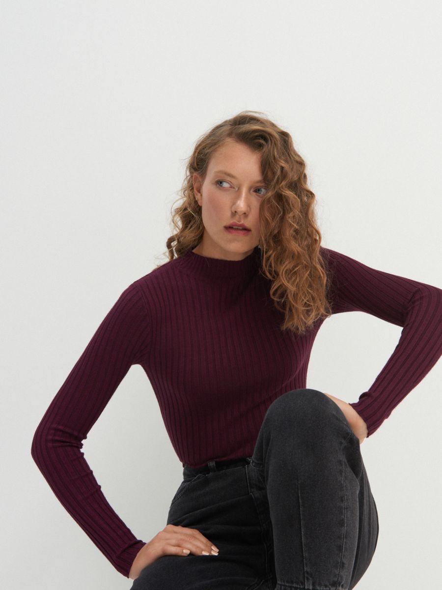 ribbed knit mock neck top