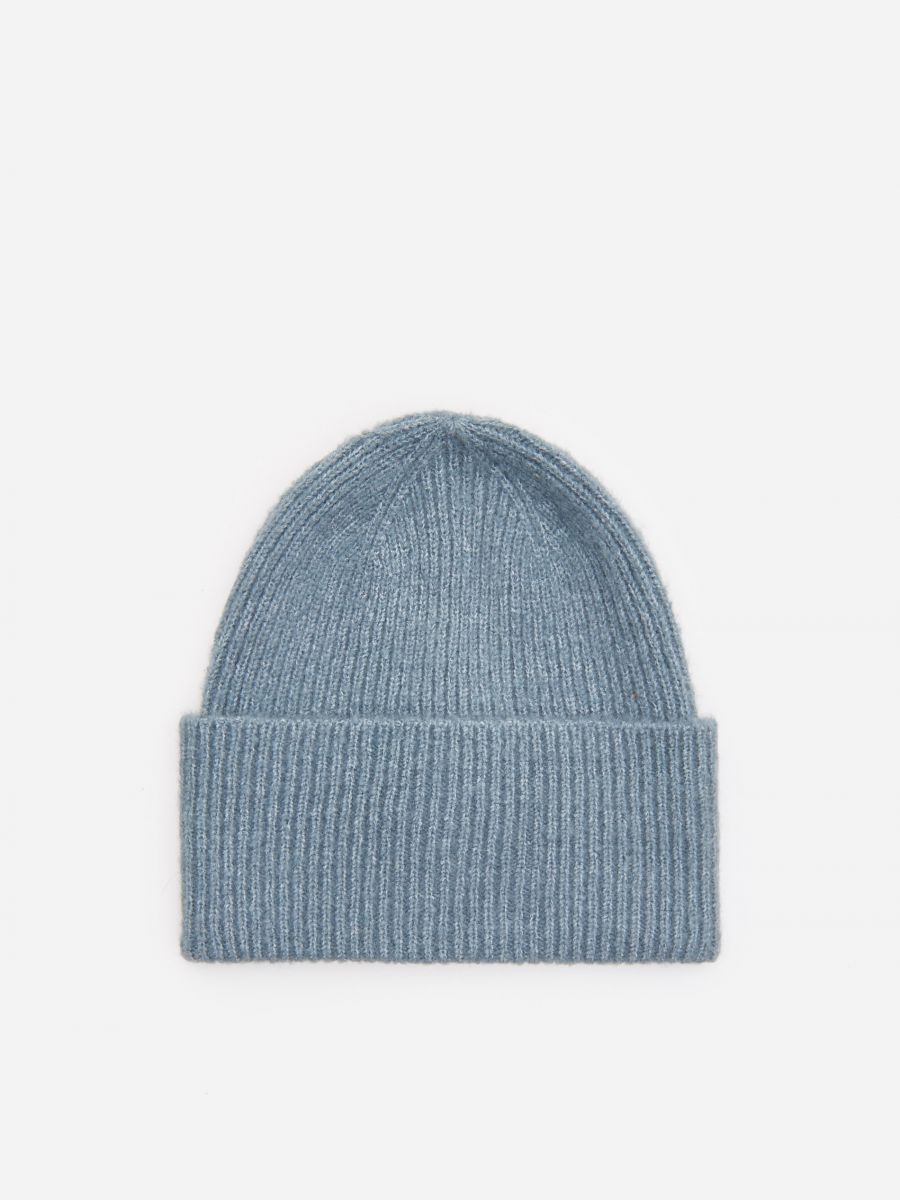 rib knit beanie hat dusty blue