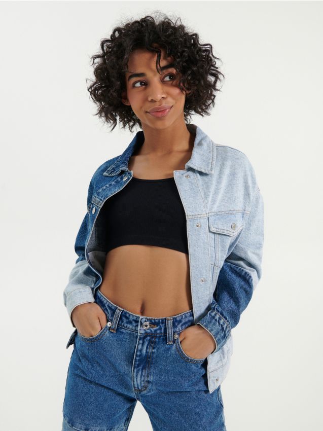 jeans crop top with long jacket